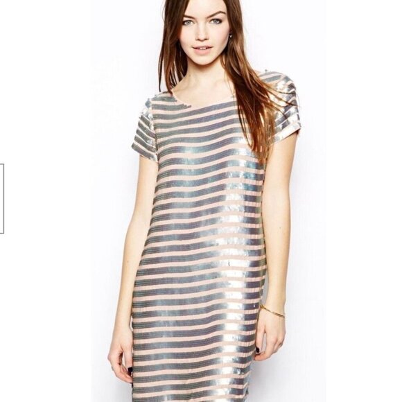 French Connection  Sequin Striped Mini Dress Size 4 NEW WITH TAG! - Picture 2 of 11